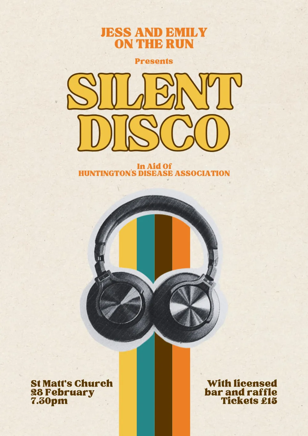 Retro Silent Disco Poster with headphones